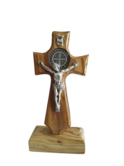 Olive Wood Standing Benedict Cross
