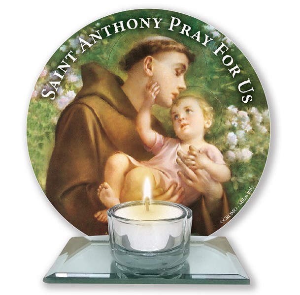 Glass Votive Light Holder/Saint Anthony