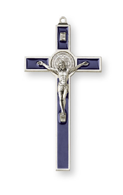 Metal/Blue Enamel Benedict Crucifix - 3 inch