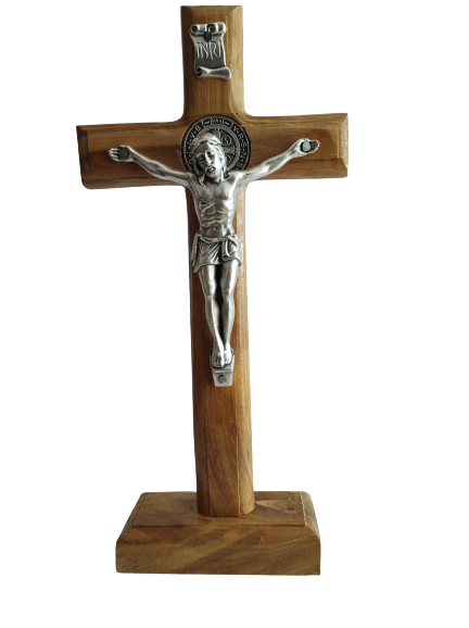 Olive Wood Standing Benedict Cross