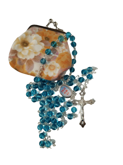 Saint Michael Glass Rosary with Cloth Purse