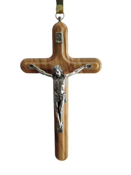 Olive Wood Embossed Crucifix 8 inch