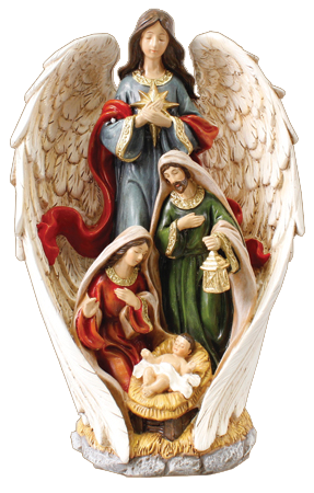 Resin Nativity Holy Family & Angel - 10 Inch