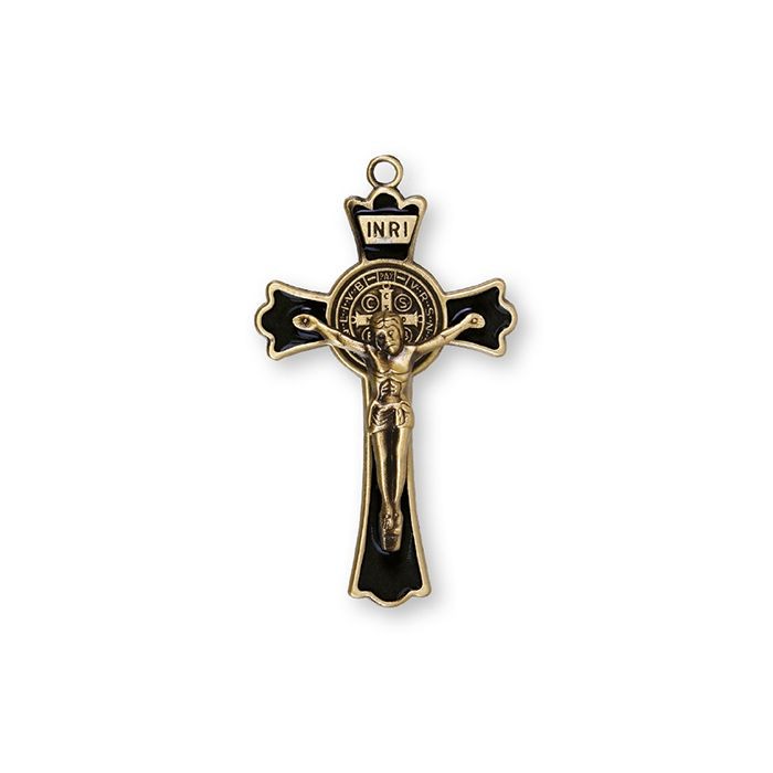 Metal/Black Enamel Benedict Crucifix - 3 inch