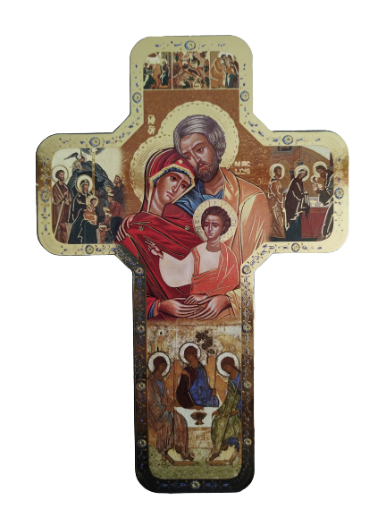 Holy Family Wood Icon Cross 7 Inch