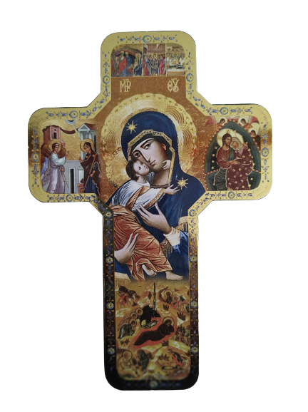 Wood Icon Cross - Lady of Perpetual Help 7 Inch