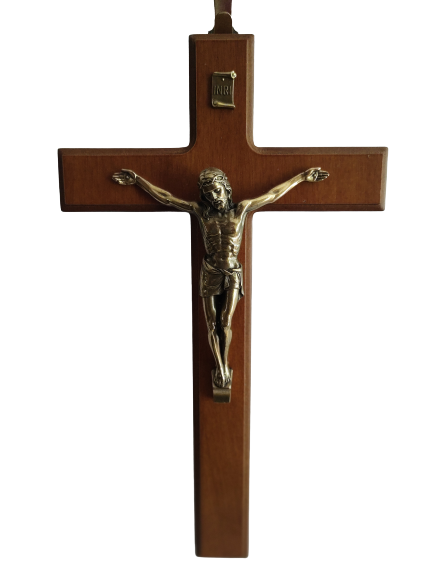 Wood Crucifix 11 inch - Brass Corpus