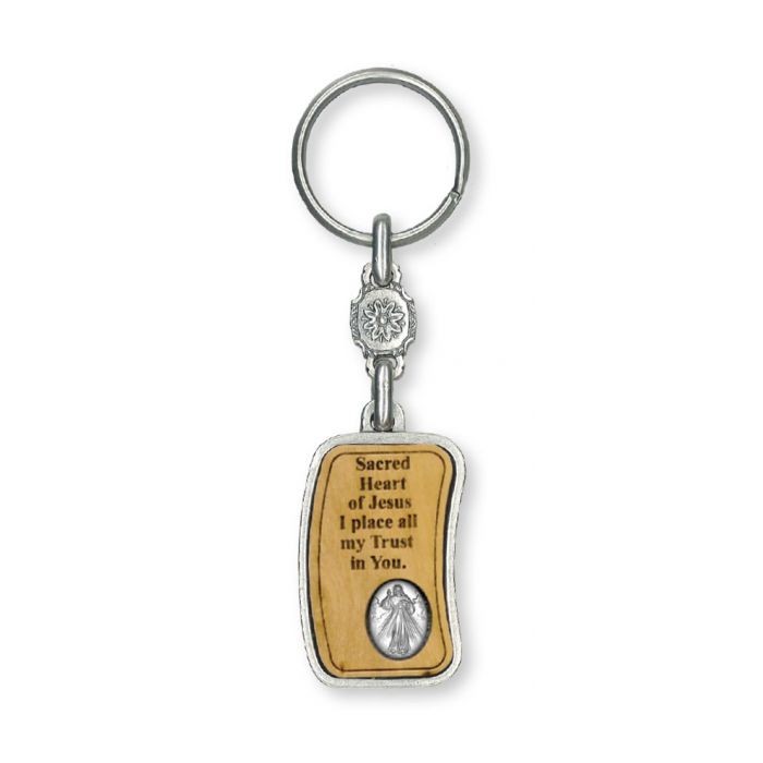 Key Ring/Olive Wood/Medal/Divine Mercy
