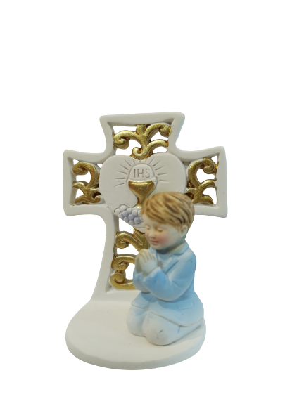 Resin Communion Plaque/Cross - Boy 3 Inch