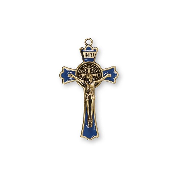 Metal/Blue Enamel Benedict Crucifix 3 Inch
