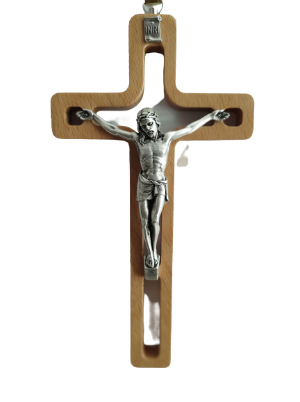 Beech Wood Crucifix/Cut Out Shape/8 inch