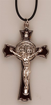 Metal/Brown Enamel Benedict Crucifix- 3 Inch