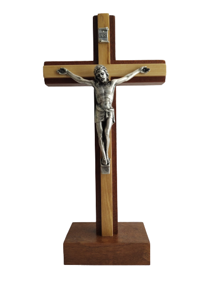 Mahogany Standing Crucifix - Metal Corpus